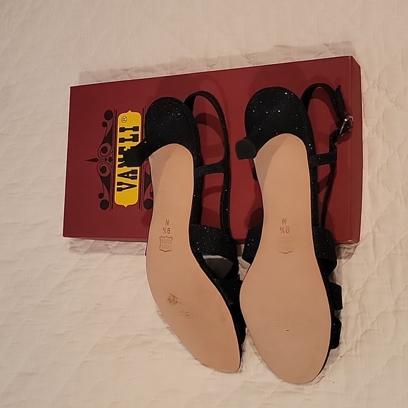 Vaneli Sparkle Navy 9.5 Narrow Kitten Heel Strappy Dress - Picture 7 of 12